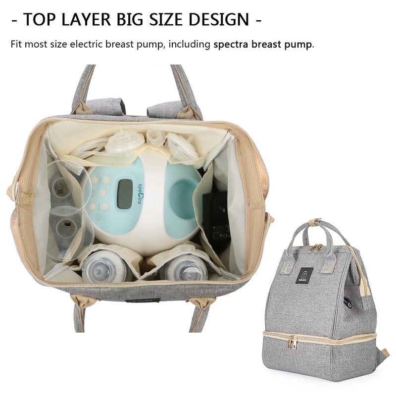 MOMIGO Breast Pump Backpack - Cooler and Moistureproof Bag Double Layer for Mother Outdoor Working Backpack with USB Charging Port, Large (Grey) - Image 3
